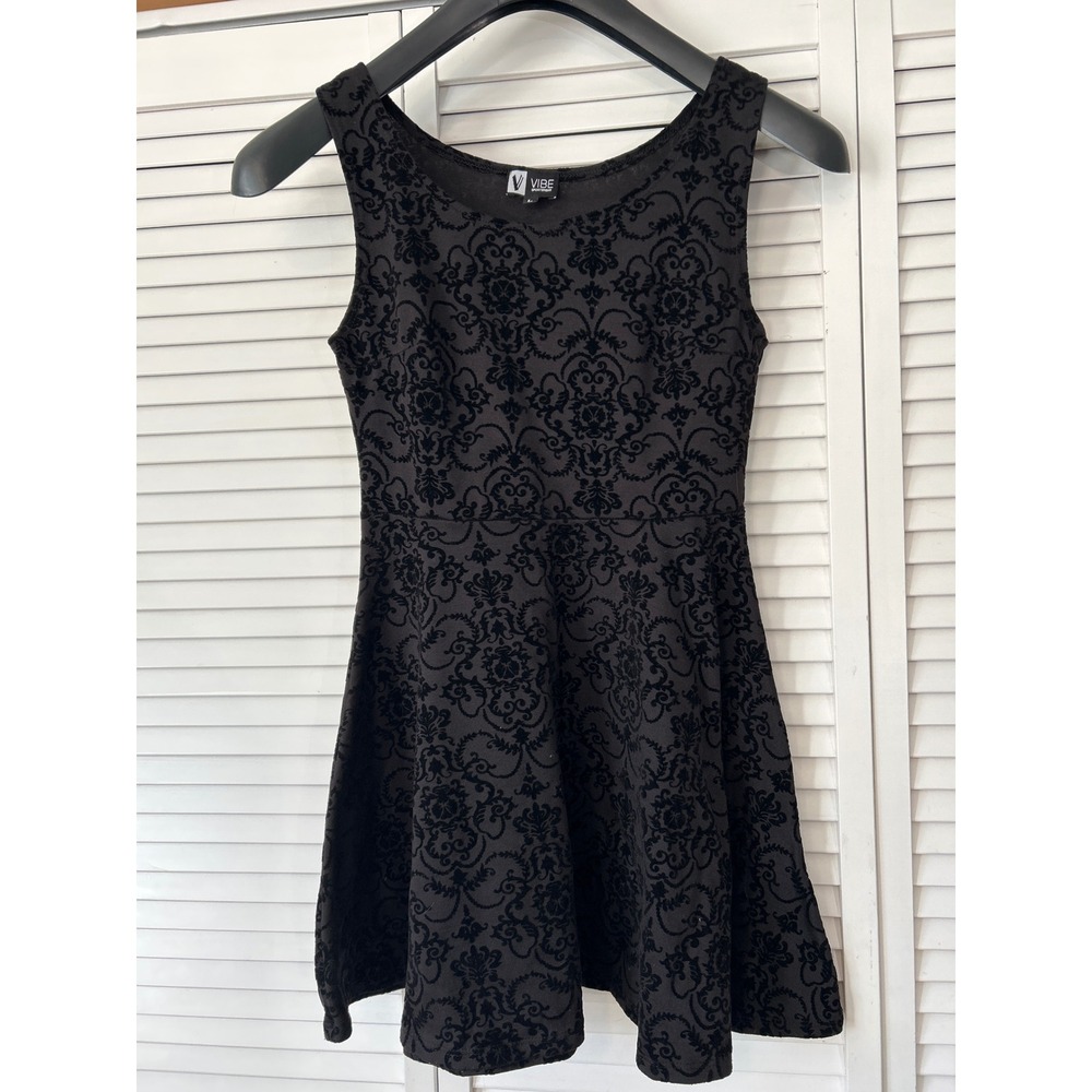 Vibe Sportswear Black Damask Sleeveless Fit & Flare Dress‎ - Size Large velvet
